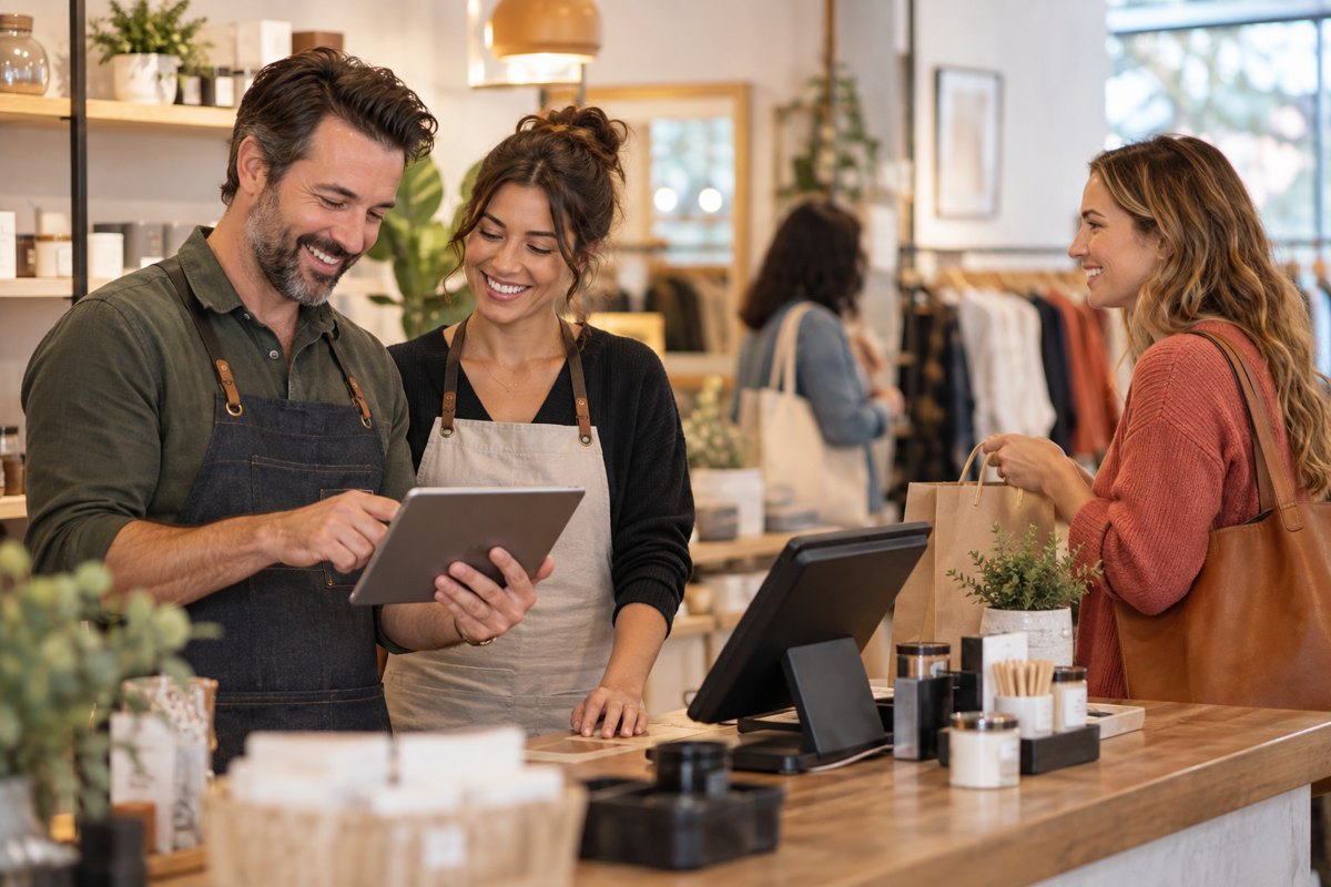 Staff serving customers at the counter