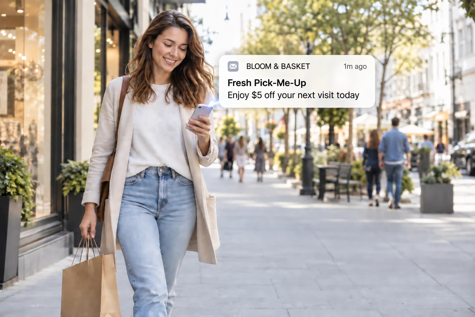 A customer receiving a campaign message while out