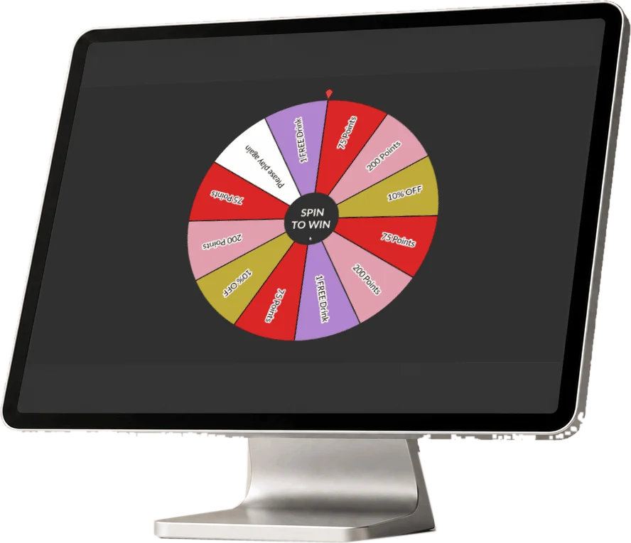 A prize wheel running on a TapMango tablet at the counter